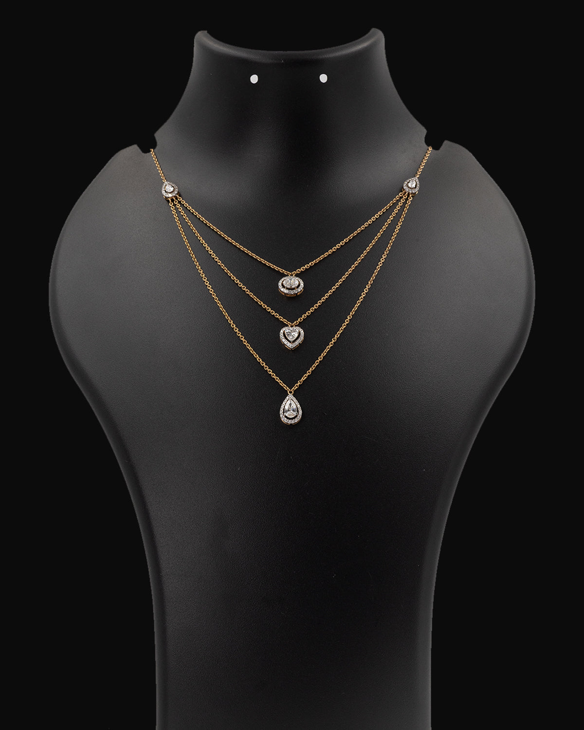 Lab Grown Diamond Multi-Shape Halo Triple Layer Necklace