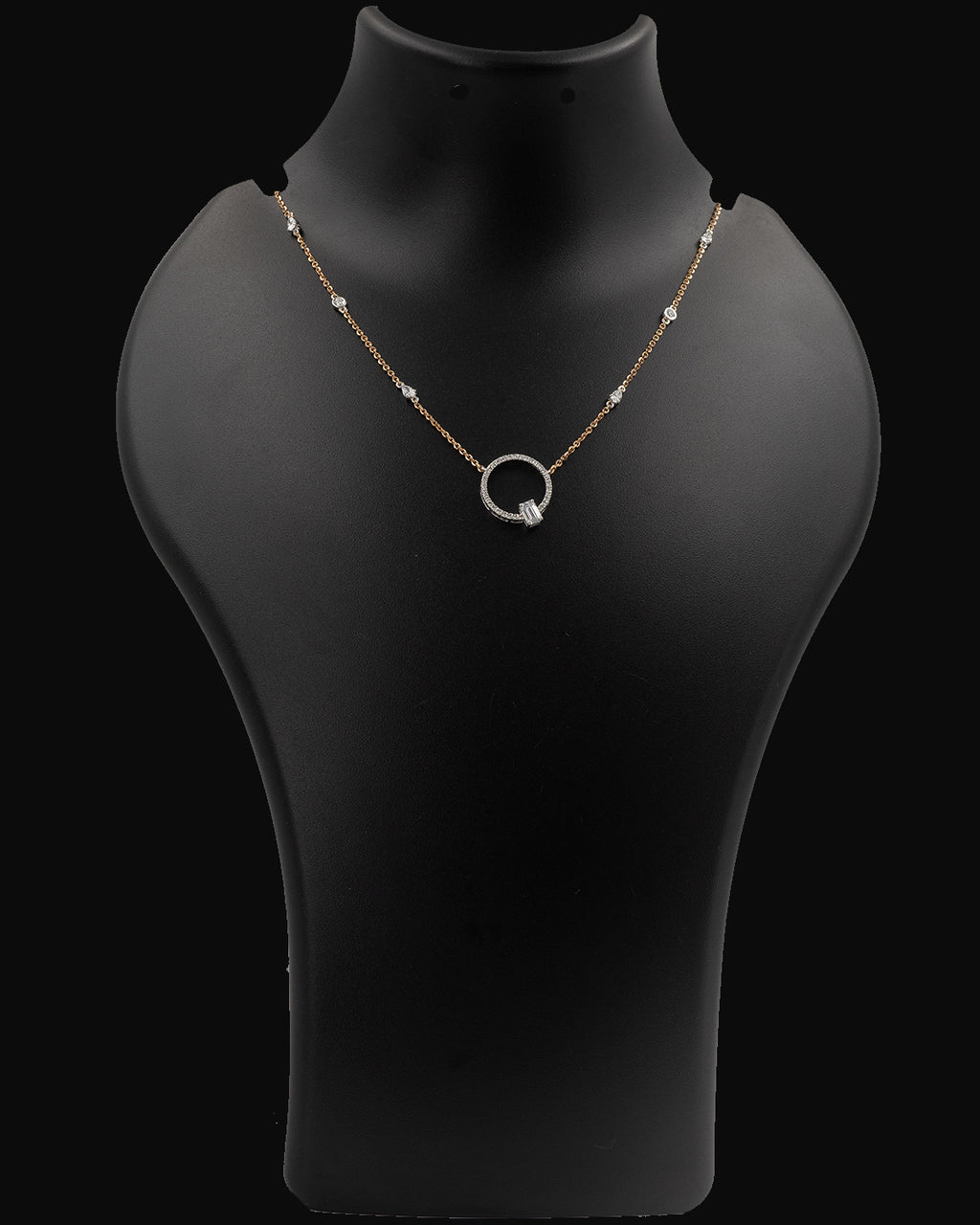 Lab Grown Diamond Open Circle Baguette Pendant Necklace in 18K Rose Gold