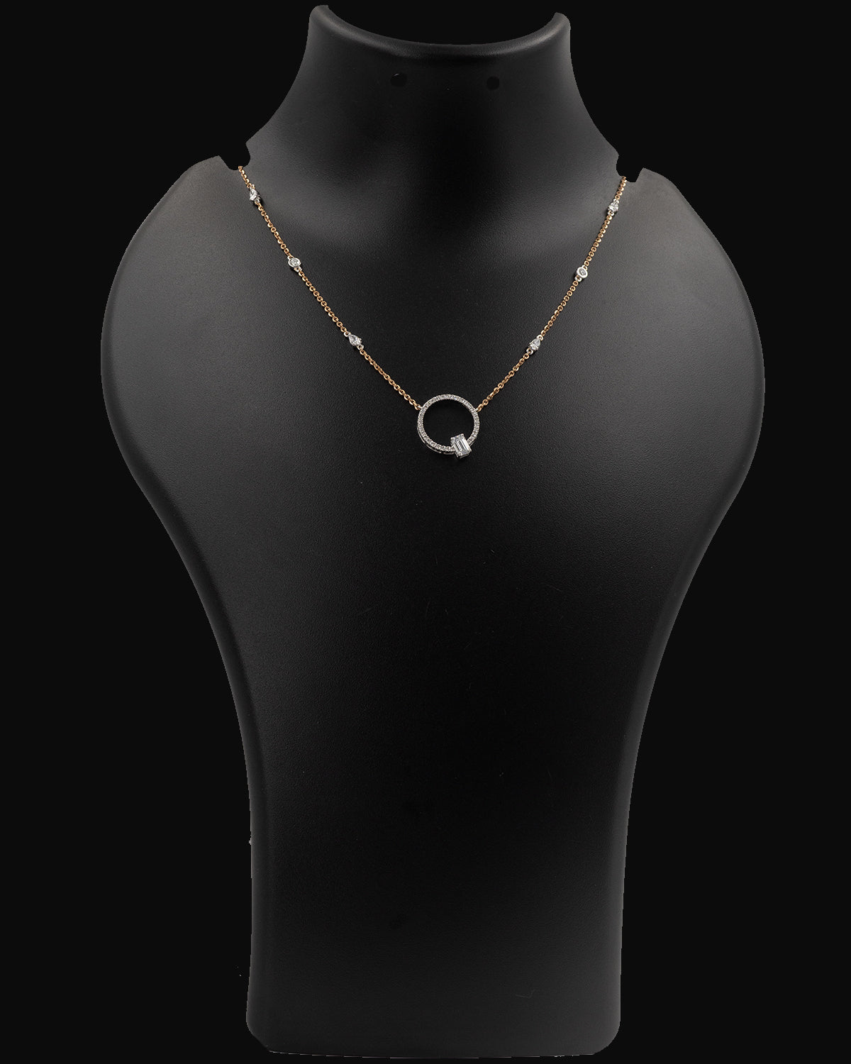 Lab Grown Diamond Open Circle Baguette Pendant Necklace in 18K Rose Gold