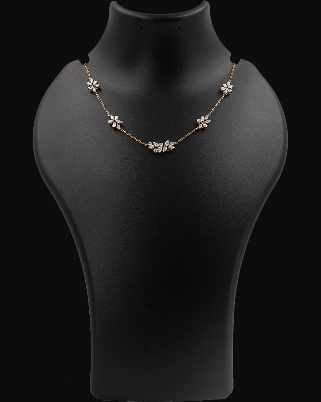 14k Rose Gold Twin Floral Diamond Necklace