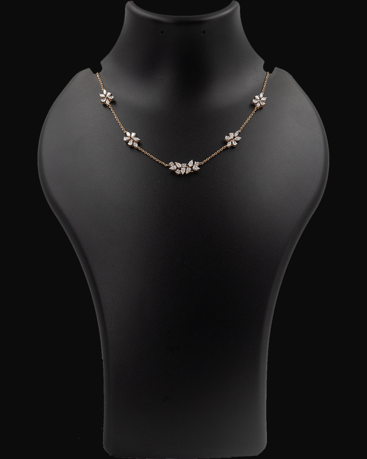 14k Rose Gold Twin Floral Diamond Necklace