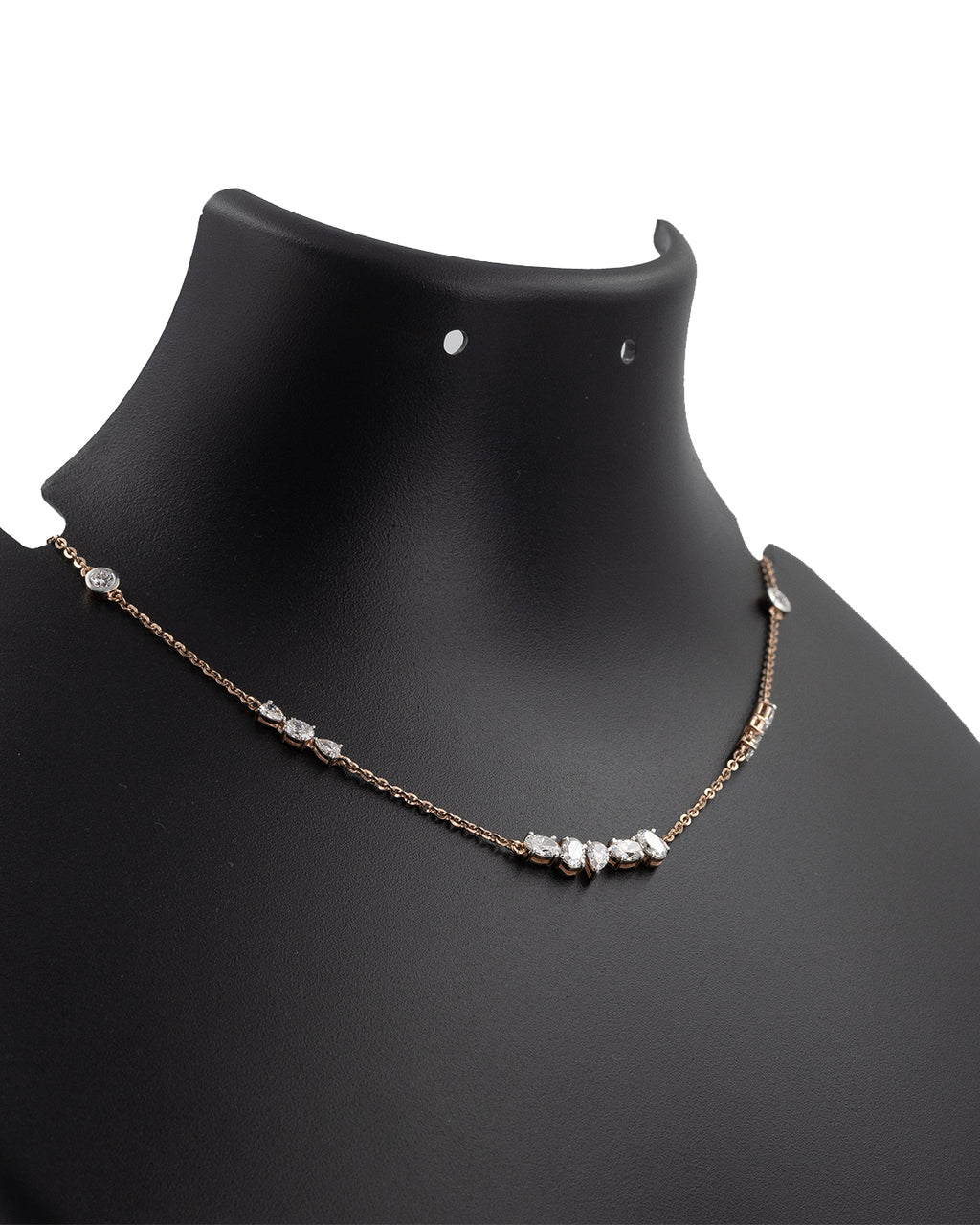 Lab Grown Diamond Fancy Cut Cluster Station Necklace in 14K Rose Gold