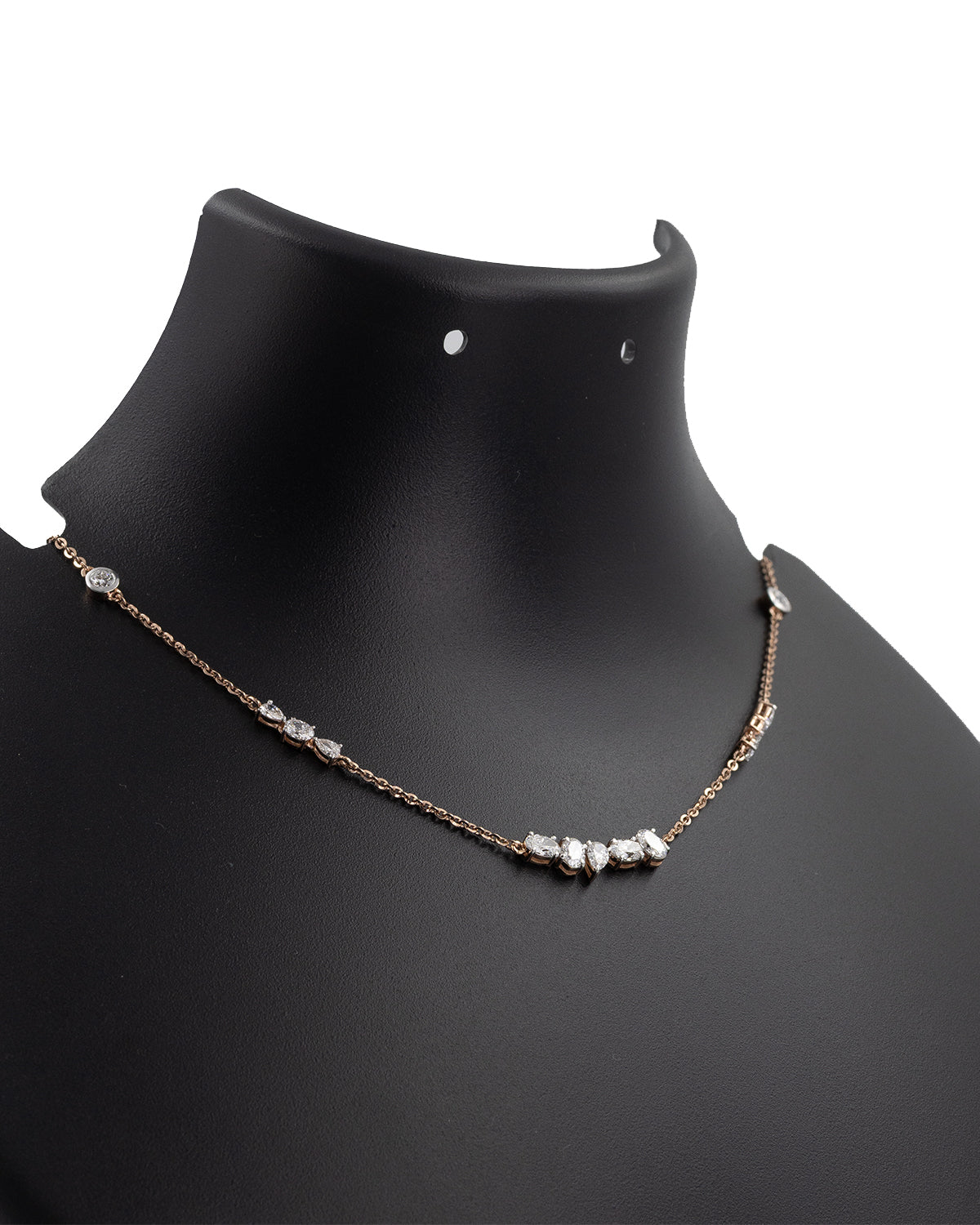 Lab Grown Diamond Fancy Cut Cluster Station Necklace in 14K Rose Gold