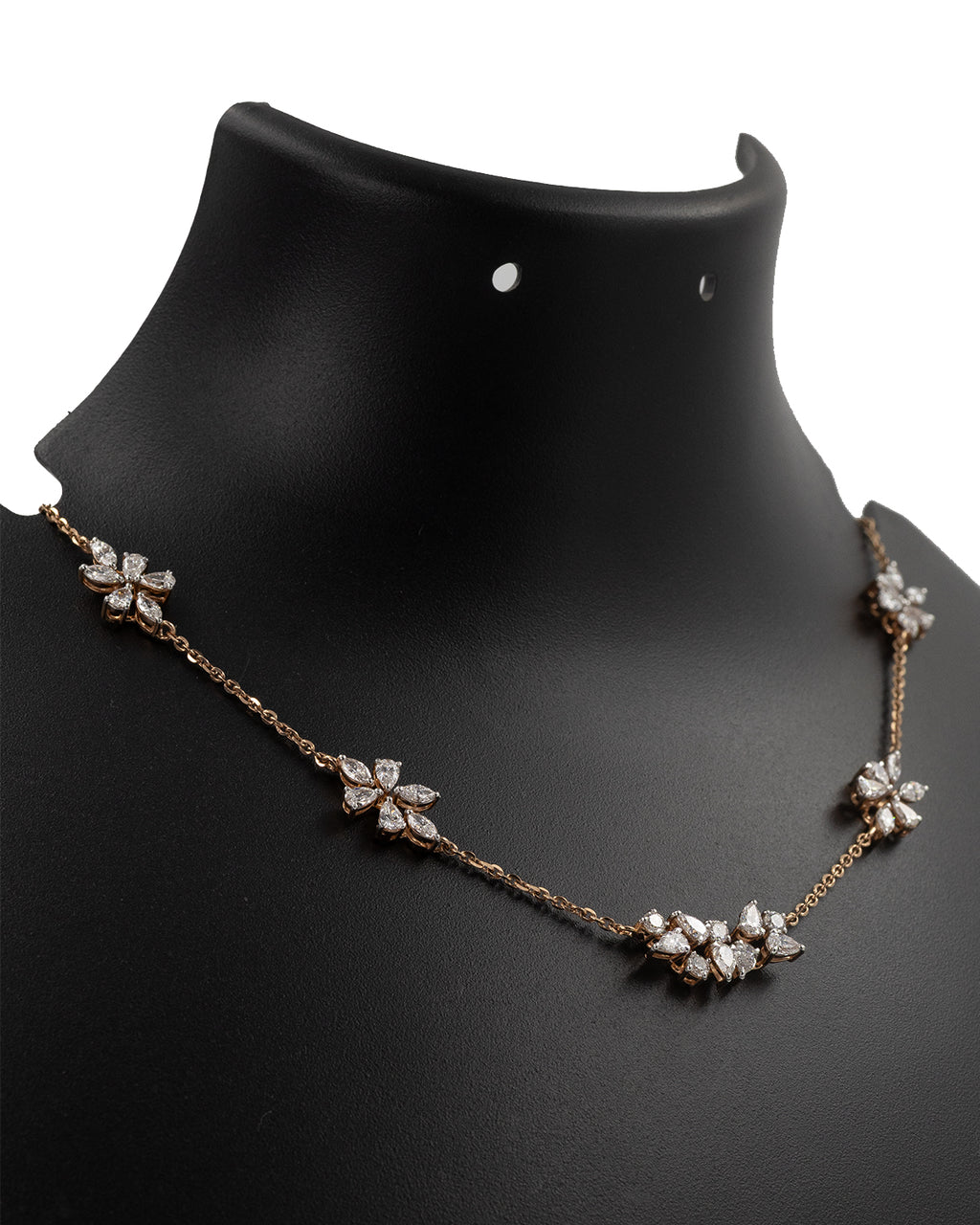 14k Rose Gold Twin Floral Diamond Necklace