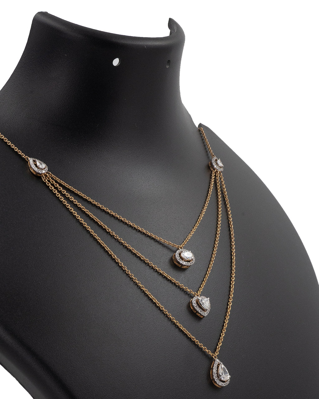 Lab Grown Diamond Multi-Shape Halo Triple Layer Necklace