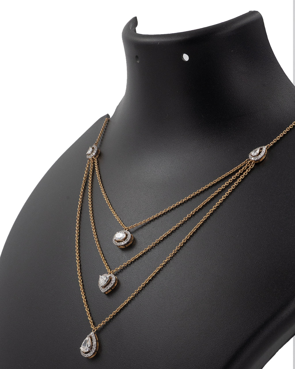 Lab Grown Diamond Multi-Shape Halo Triple Layer Necklace