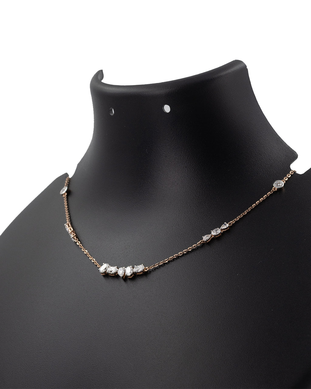 Lab Grown Diamond Fancy Cut Cluster Station Necklace in 14K Rose Gold