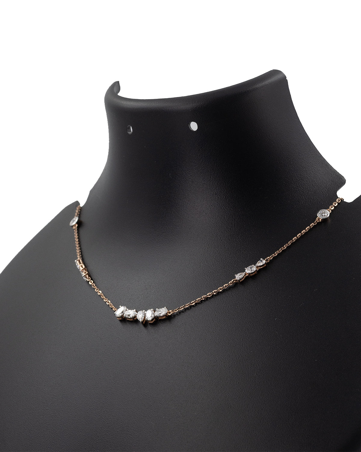 Lab Grown Diamond Fancy Cut Cluster Station Necklace in 14K Rose Gold