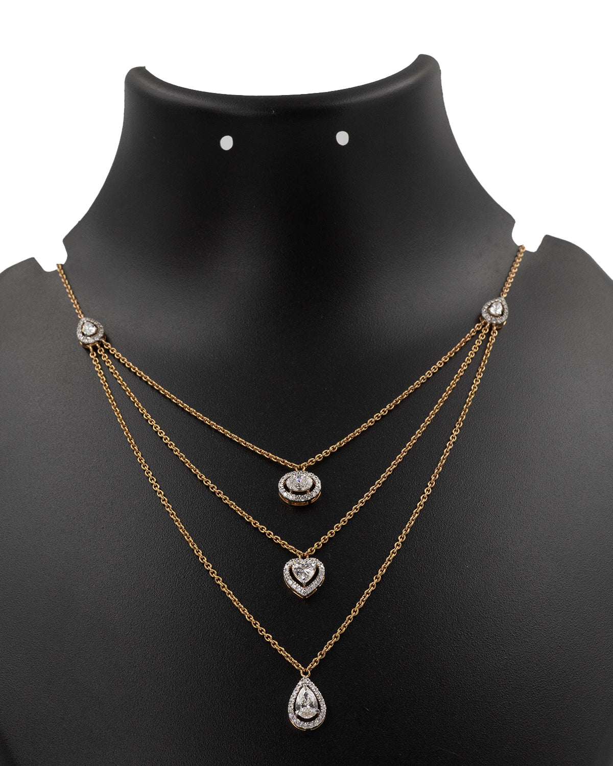 Lab Grown Diamond Multi-Shape Halo Triple Layer Necklace