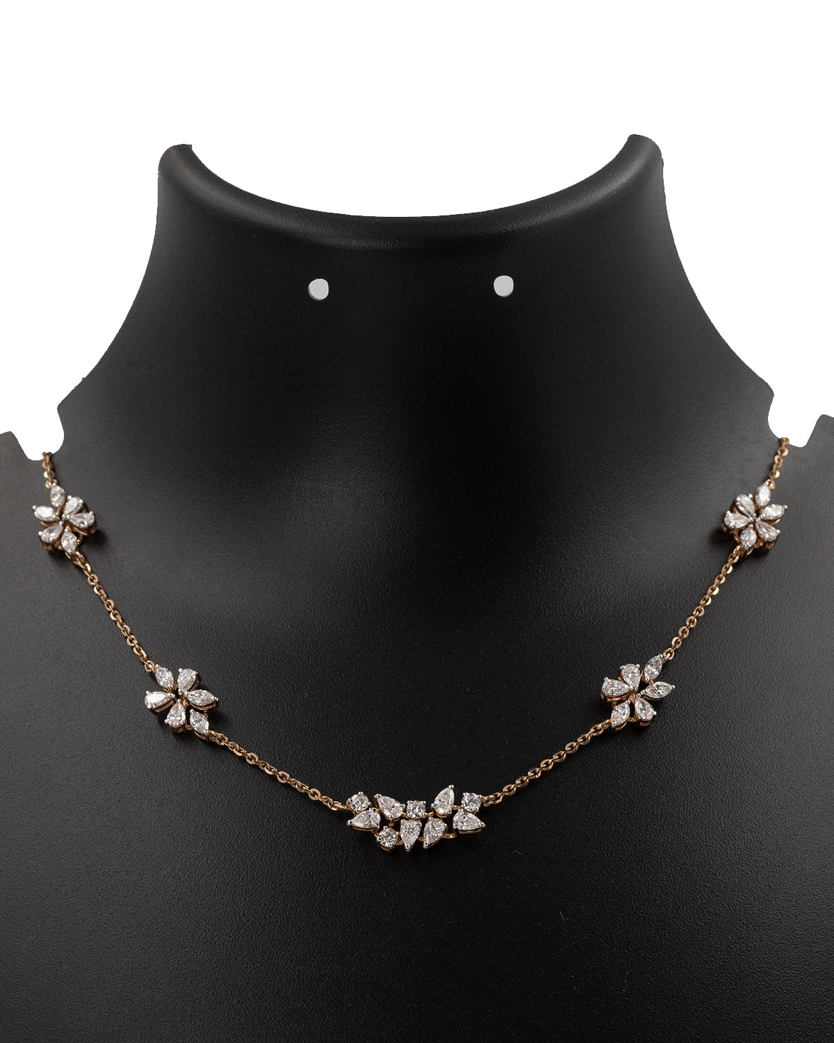 14k Rose Gold Twin Floral Diamond Necklace