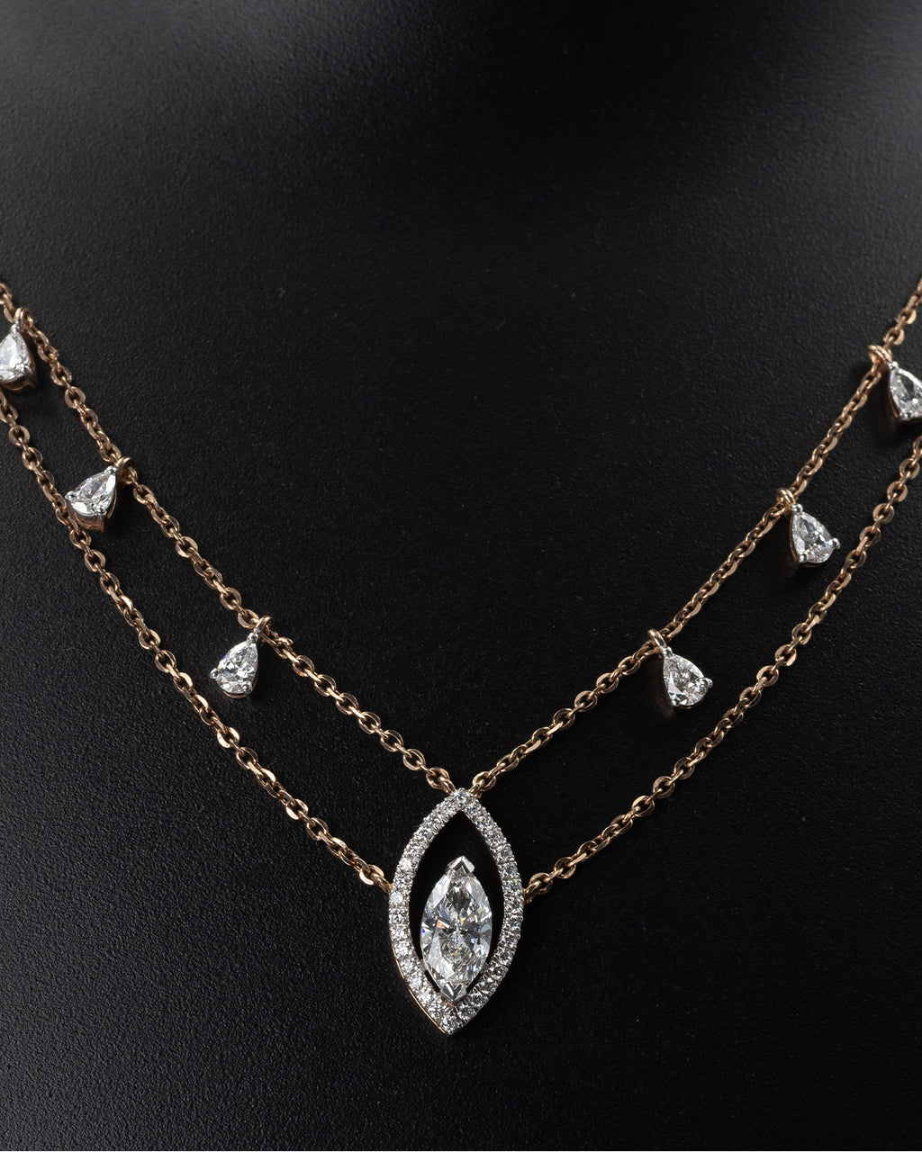14k Rose Gold Layered Diamond Pendant Necklace