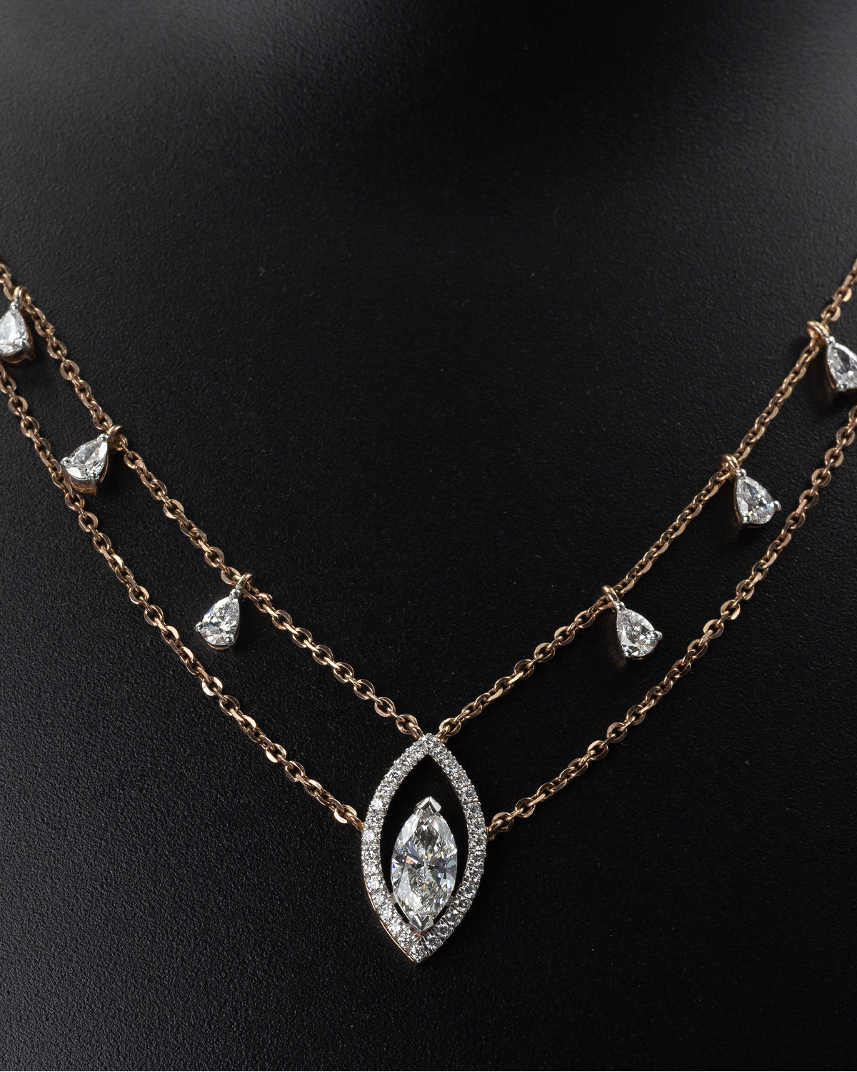14k Rose Gold Layered Diamond Pendant Necklace