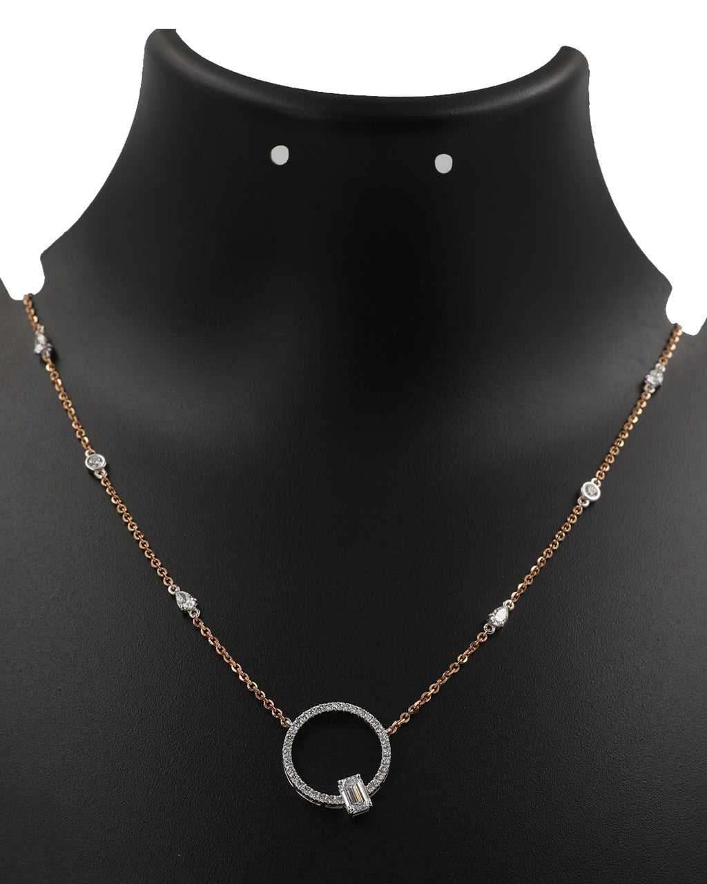 Lab Grown Diamond Open Circle Baguette Pendant Necklace in 18K Rose Gold