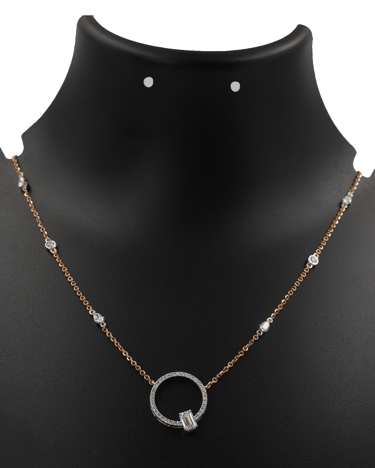 Lab Grown Diamond Open Circle Baguette Pendant Necklace in 18K Rose Gold