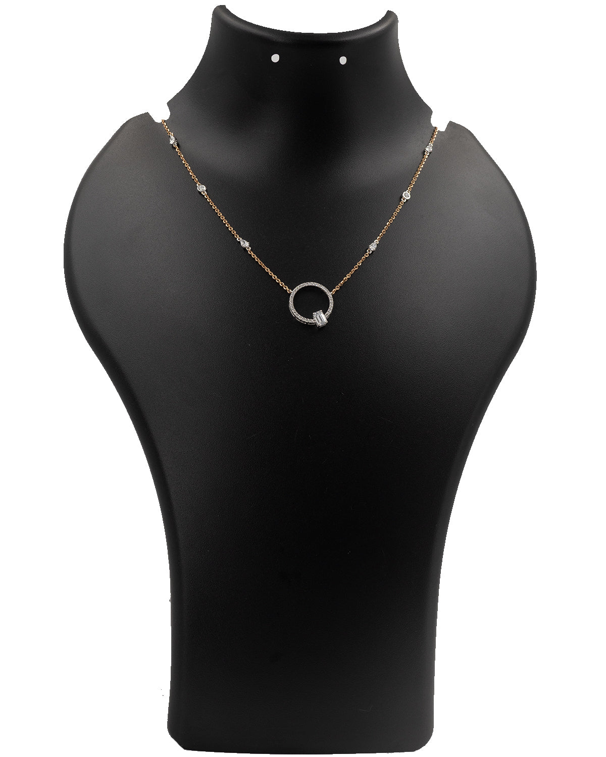 Lab Grown Diamond Open Circle Baguette Pendant Necklace in 18K Rose Gold