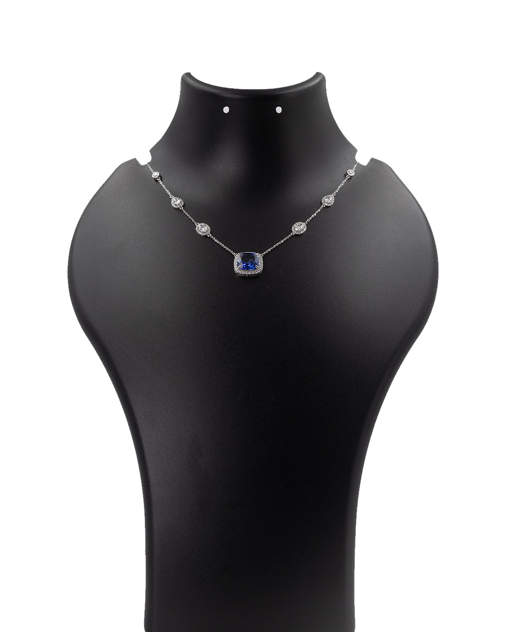 Elegant blue sapphire and diamond station necklace in 14k yellow gold