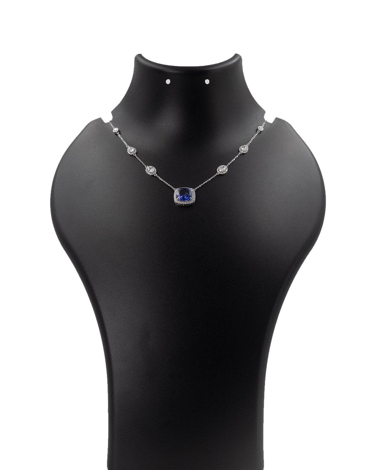 Elegant blue sapphire and diamond station necklace in 14k yellow gold