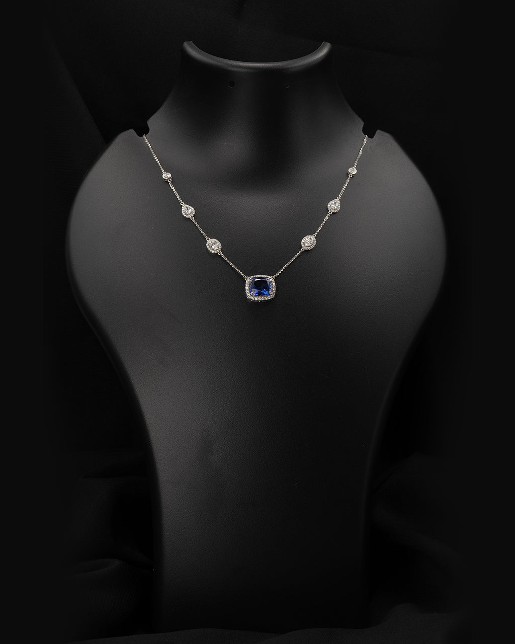 Cushion-Cut Blue Sapphire Lab Grown Diamond Necklace