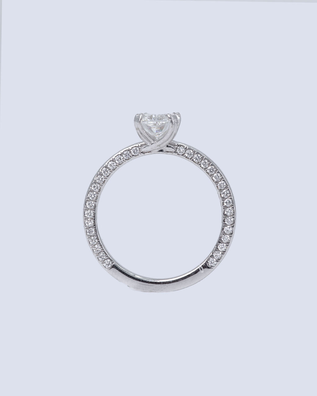 1.39 Ct Lab Grown Radiant Cut Solitaire Engagement Ring with Pavé Band in 14K White Gold
