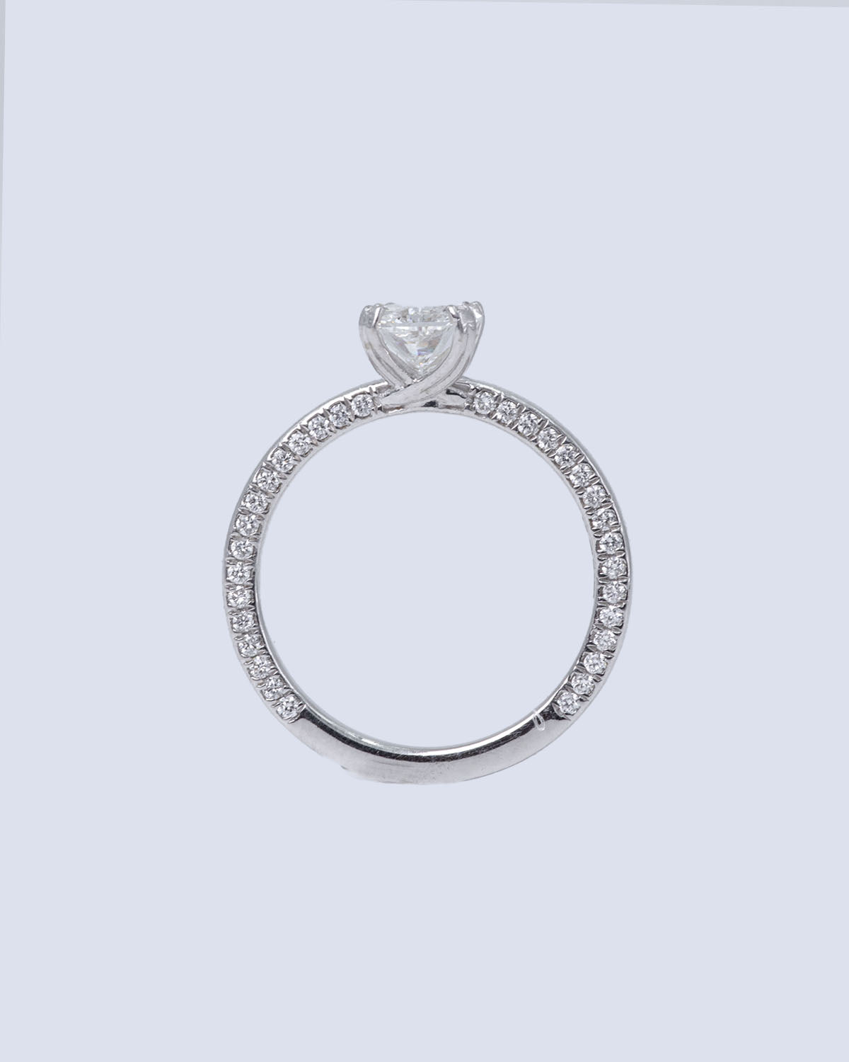 1.39 Ct Lab Grown Radiant Cut Solitaire Engagement Ring with Pavé Band in 14K White Gold