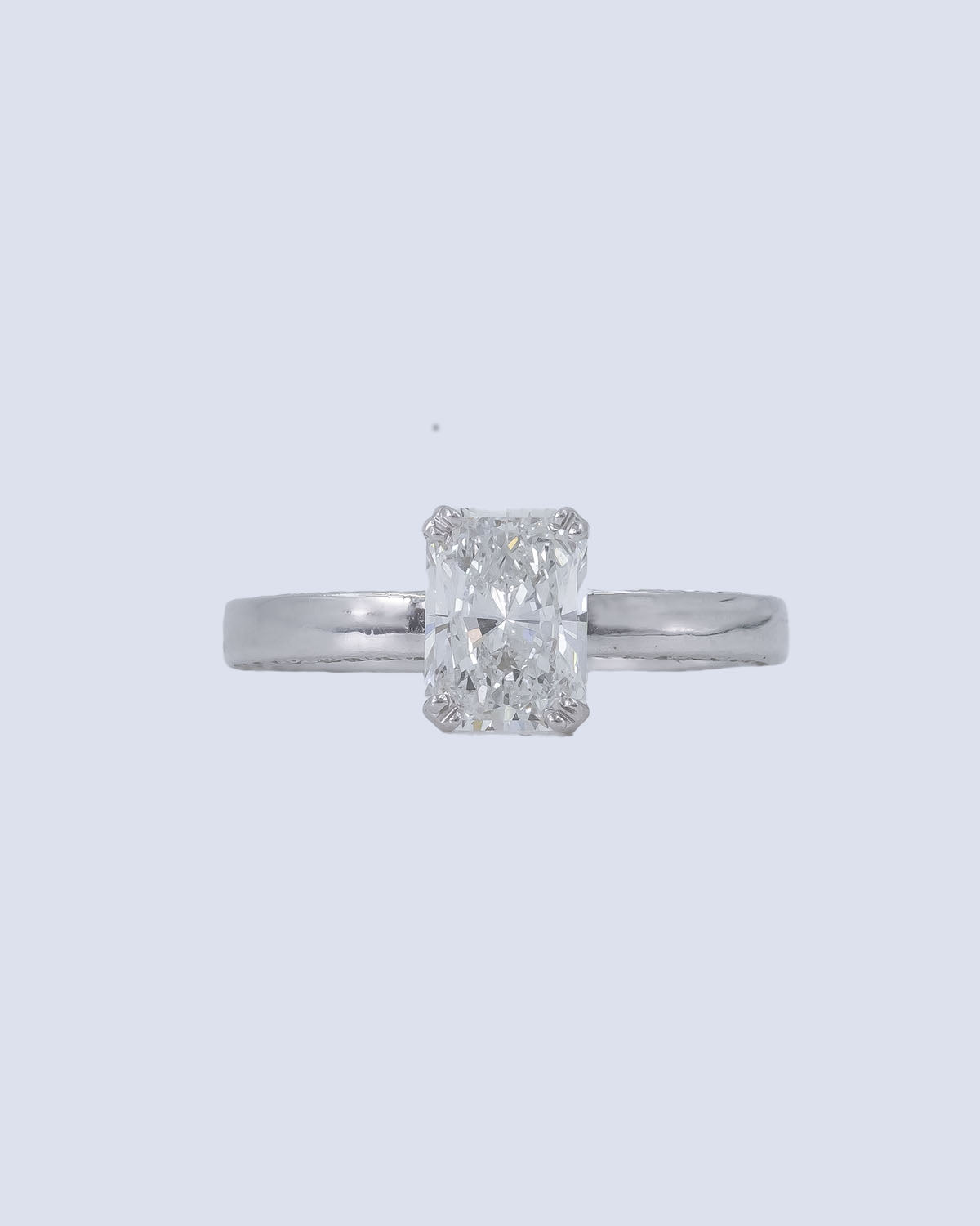 1.39 Ct Lab Grown Radiant Cut Solitaire Engagement Ring with Pavé Band in 14K White Gold