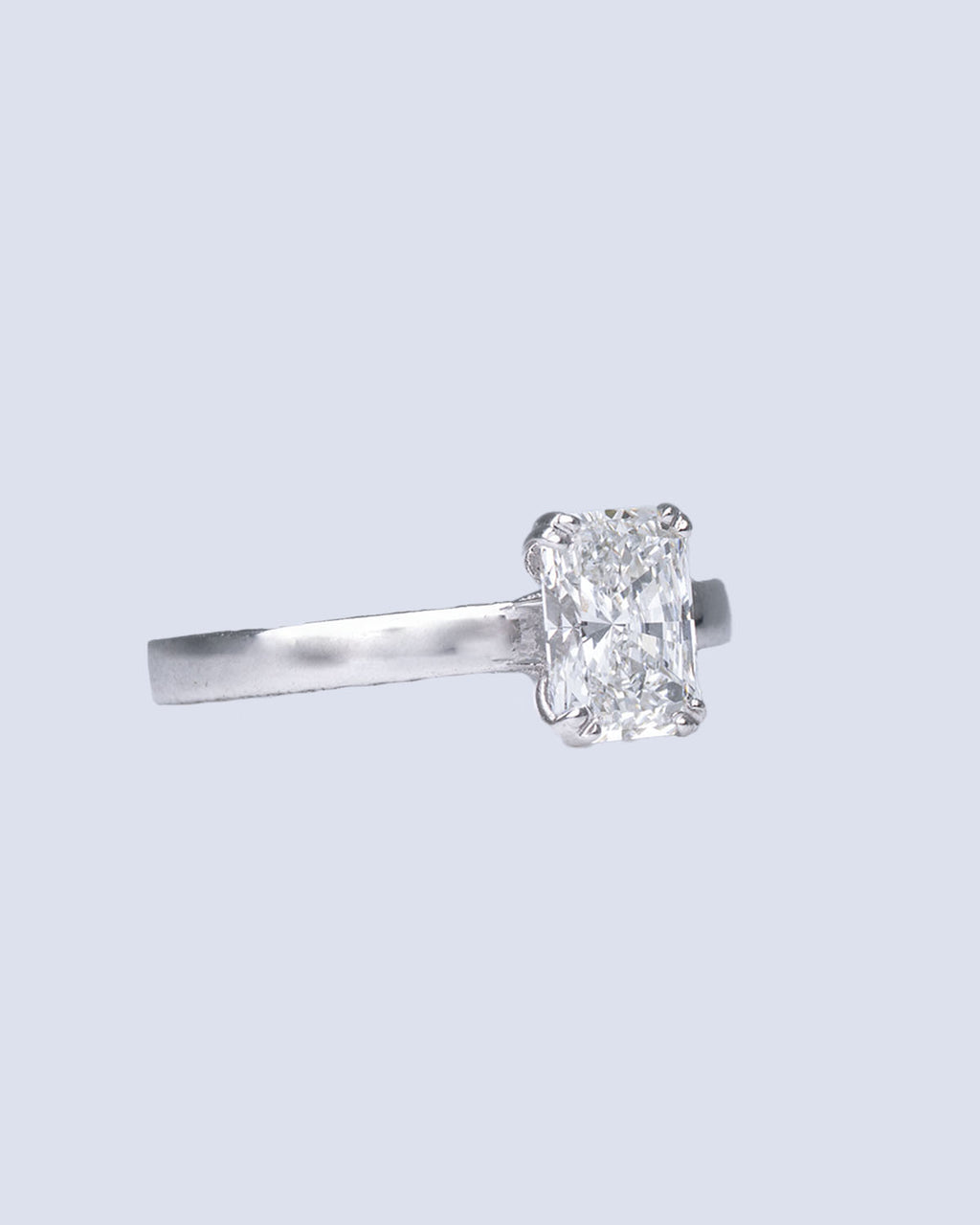 1.39 Ct Lab Grown Radiant Cut Solitaire Engagement Ring with Pavé Band in 14K White Gold