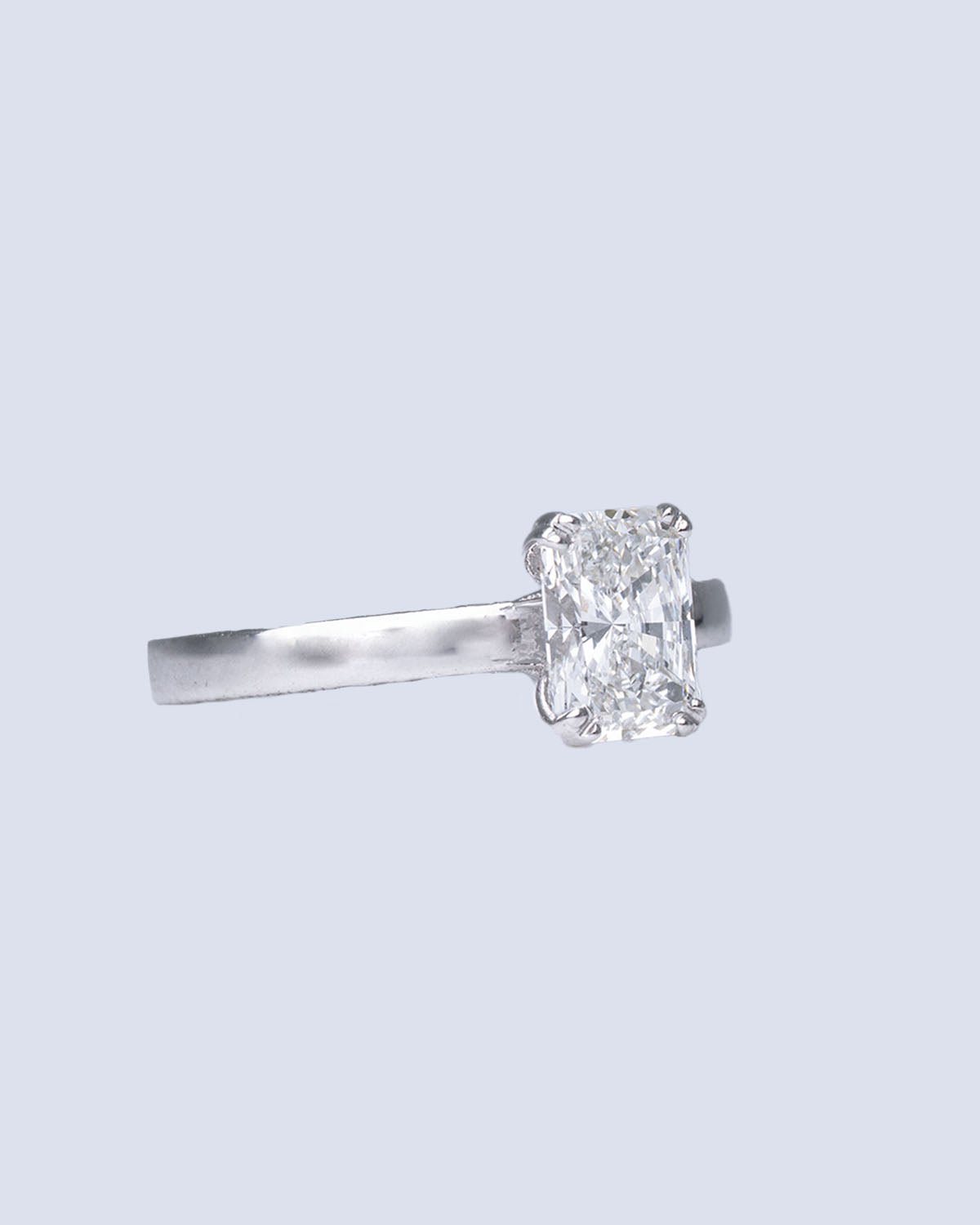 1.39 Ct Lab Grown Radiant Cut Solitaire Engagement Ring with Pavé Band in 14K White Gold