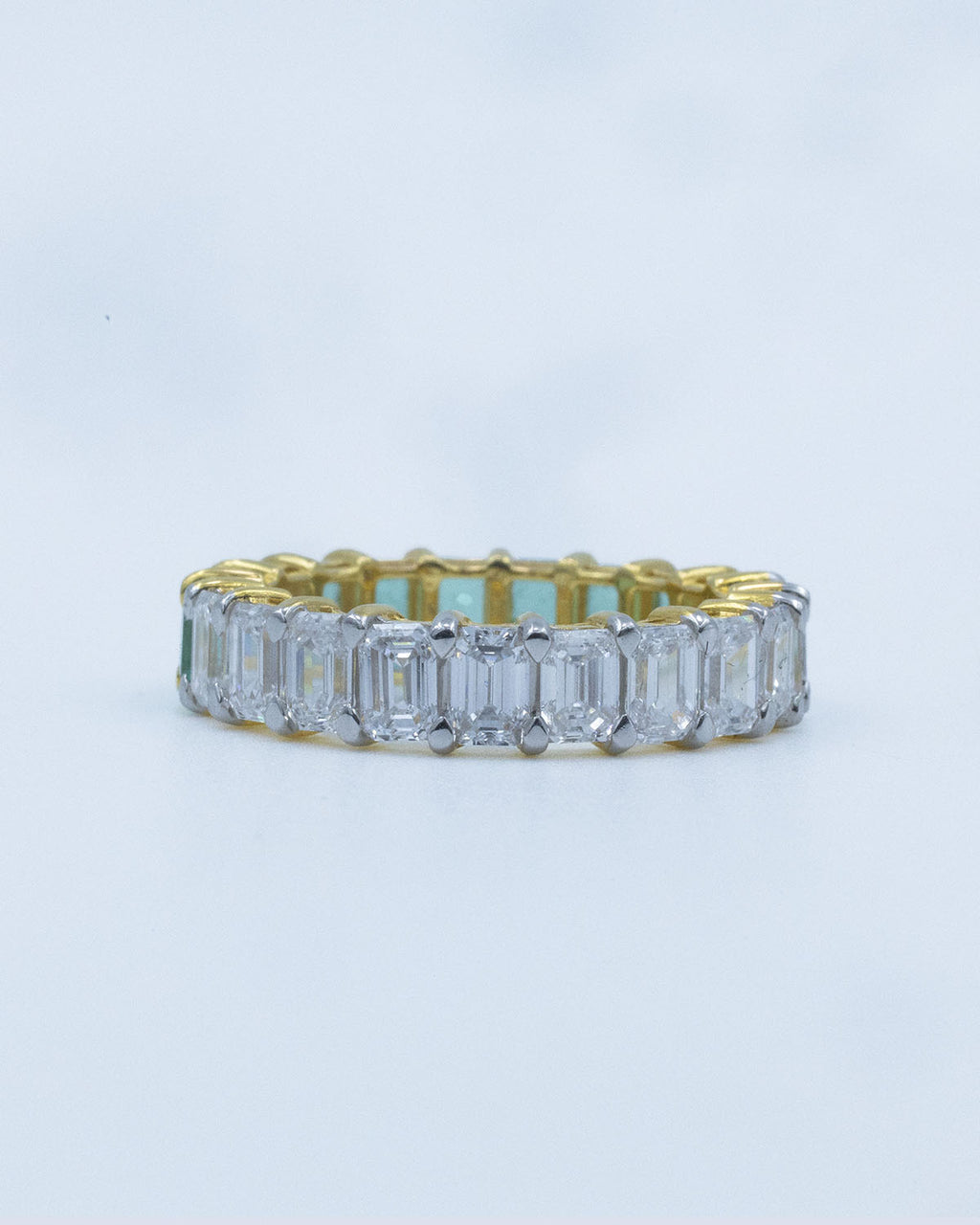 Lab Grown Diamond & Natural Emerald Emerald Cut Half & Half Full Eternity Band in 14K Yellow Gold