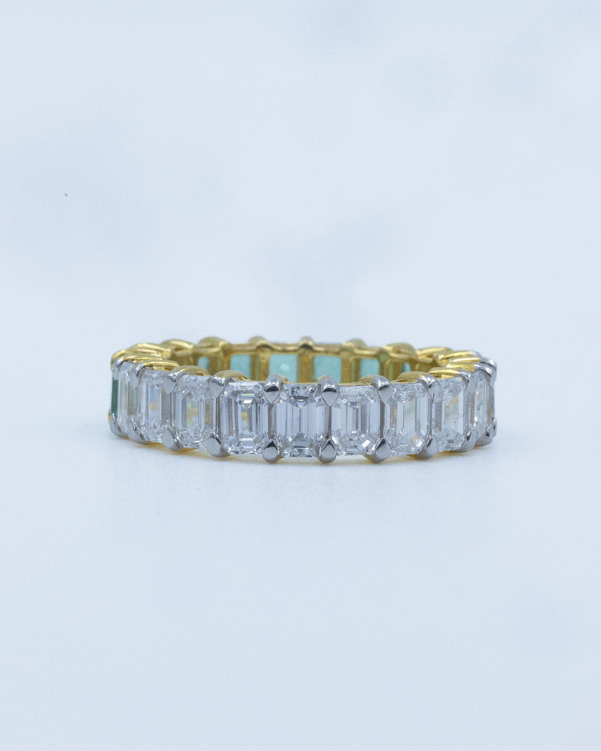 Lab Grown Diamond & Natural Emerald Emerald Cut Half & Half Full Eternity Band in 14K Yellow Gold