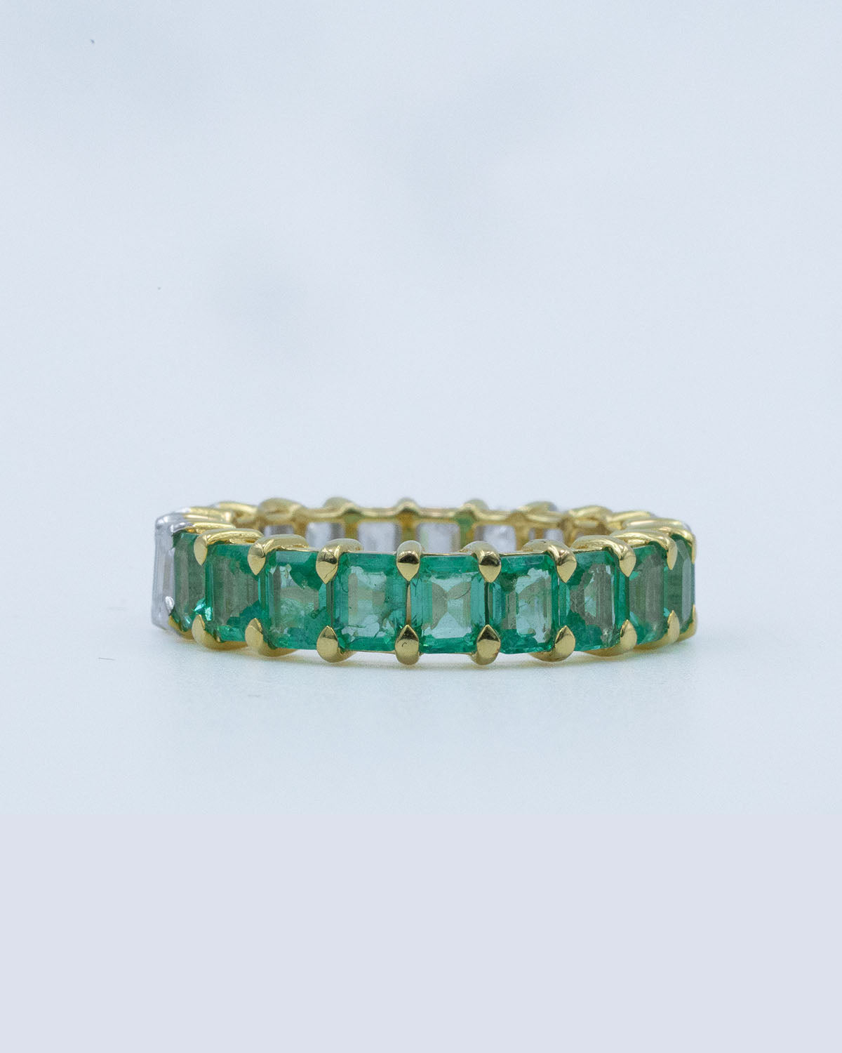 Lab Grown Diamond & Natural Emerald Emerald Cut Half & Half Full Eternity Band in 14K Yellow Gold
