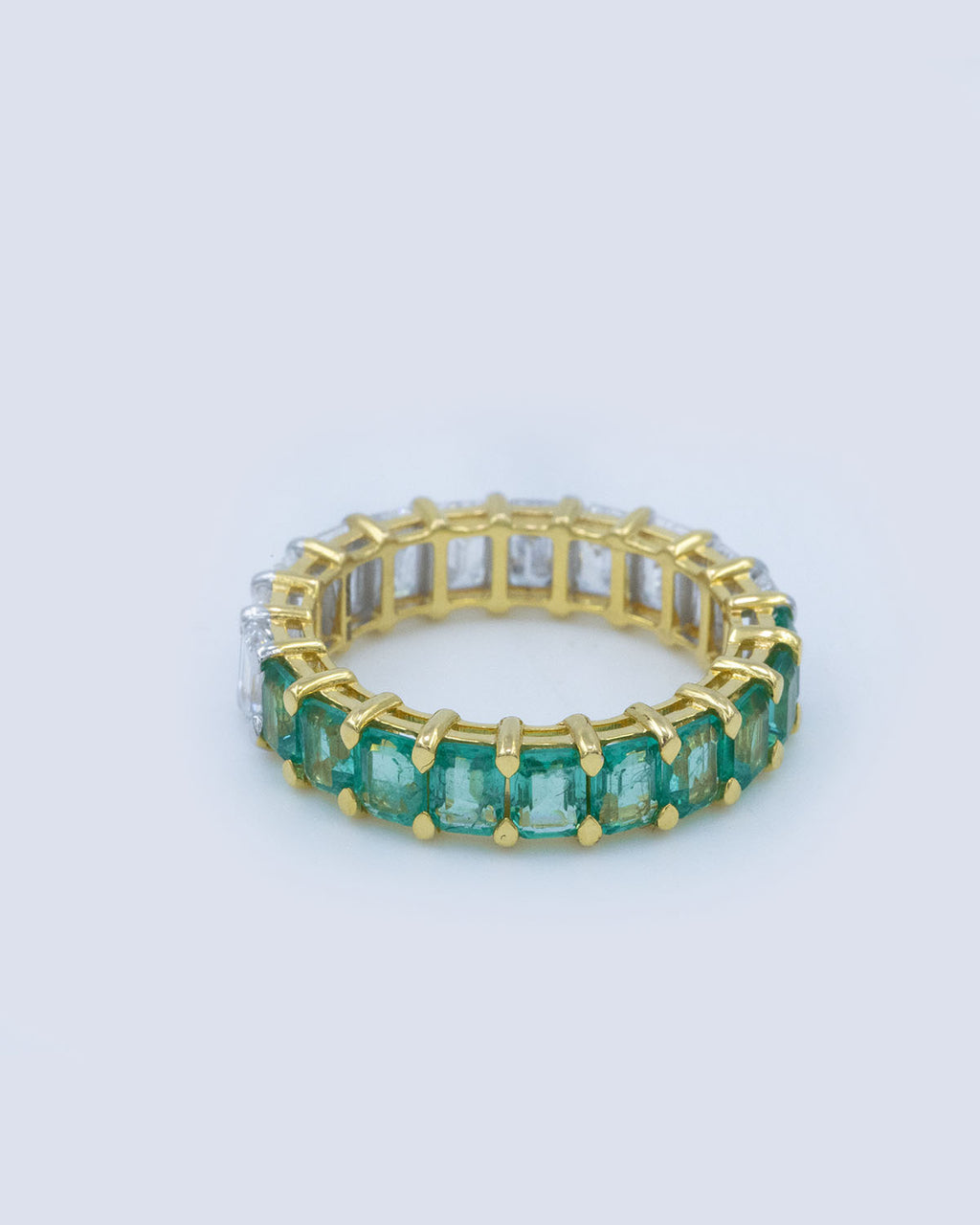 Lab Grown Diamond & Natural Emerald Emerald Cut Half & Half Full Eternity Band in 14K Yellow Gold