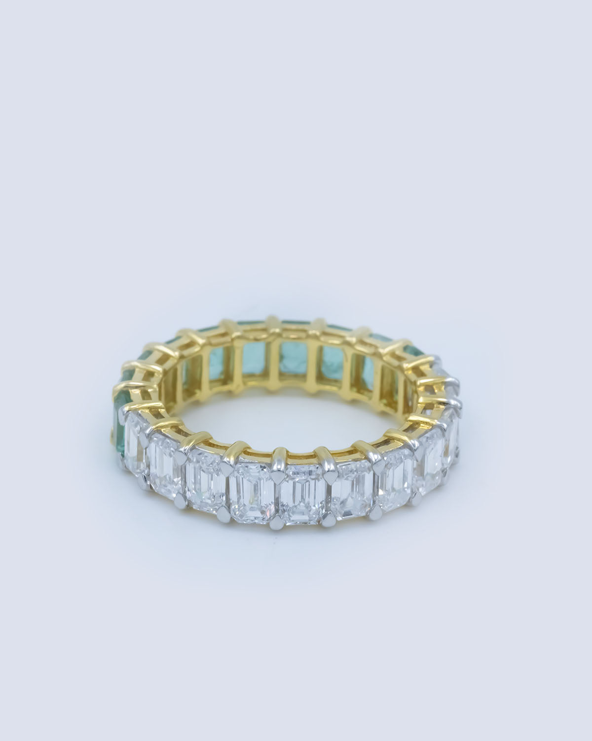 Lab Grown Diamond & Natural Emerald Emerald Cut Half & Half Full Eternity Band in 14K Yellow Gold