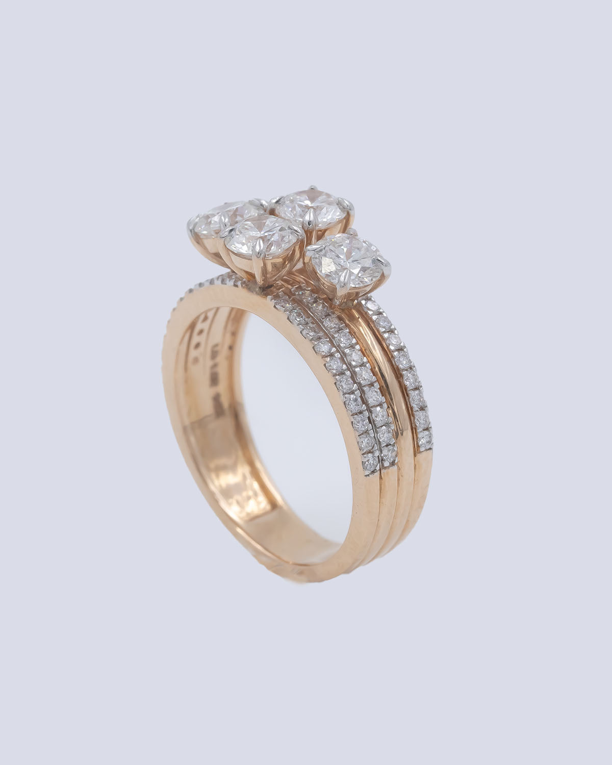 Lab Grown Diamond 4-Stone Round Cluster Ring with Pavé Band in 14K Rose Gold
