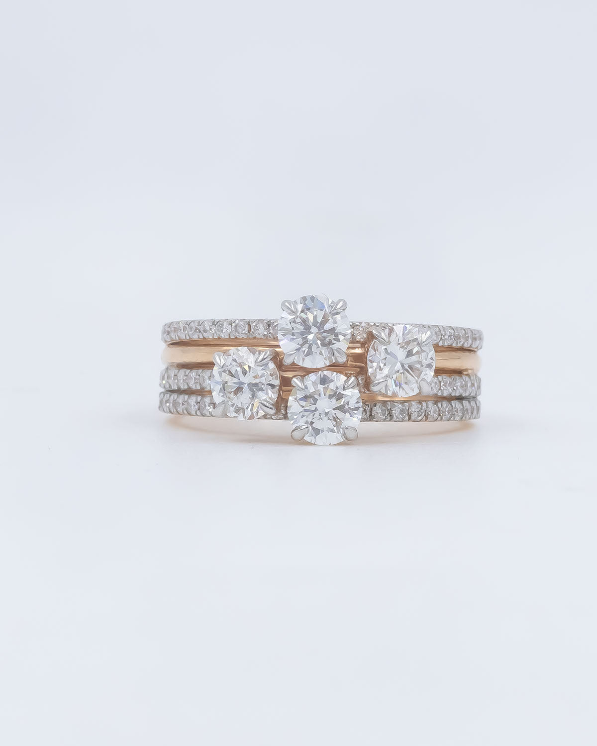 Lab Grown Diamond 4-Stone Round Cluster Ring with Pavé Band in 14K Rose Gold