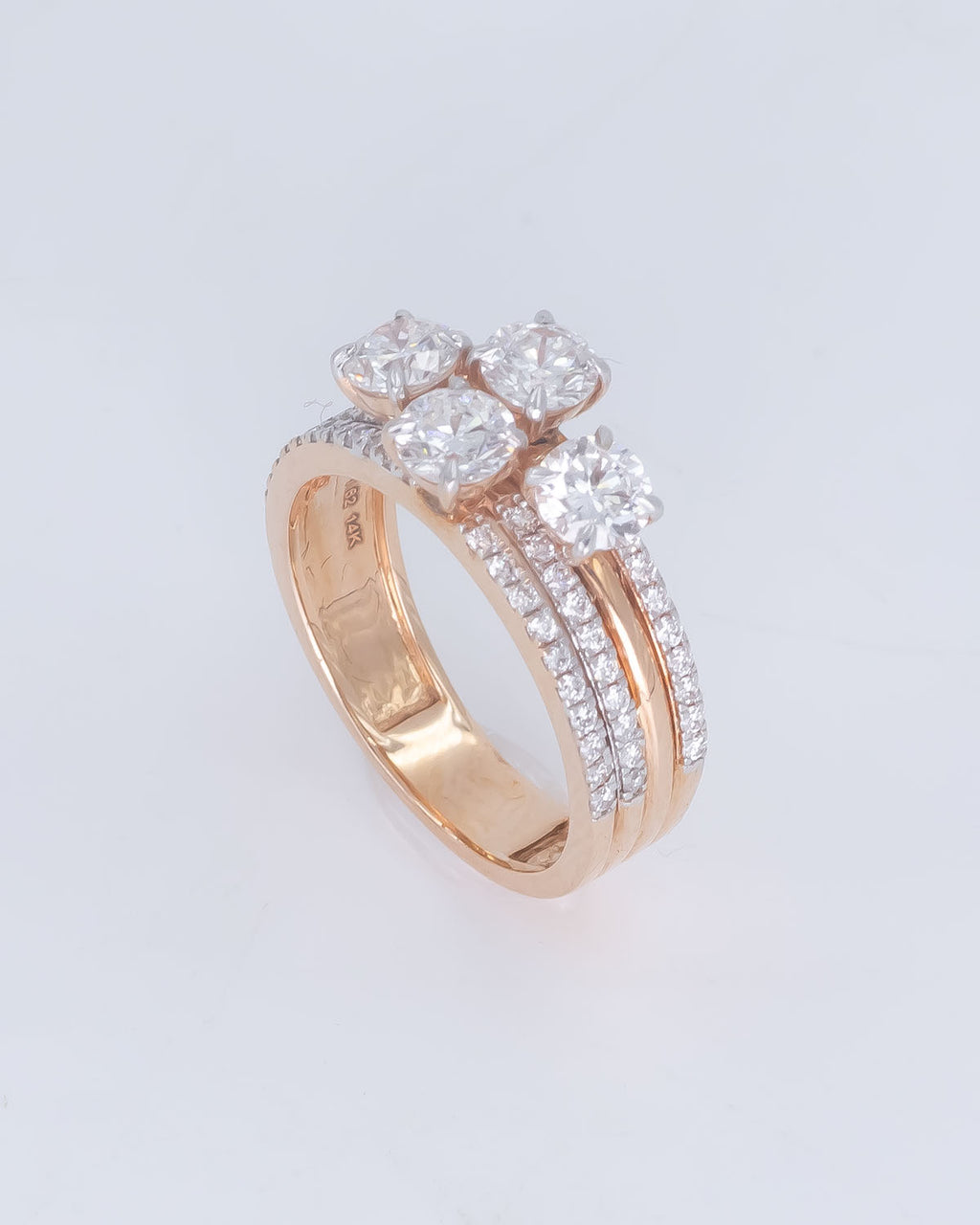 Lab Grown Diamond 4-Stone Round Cluster Ring with Pavé Band in 14K Rose Gold