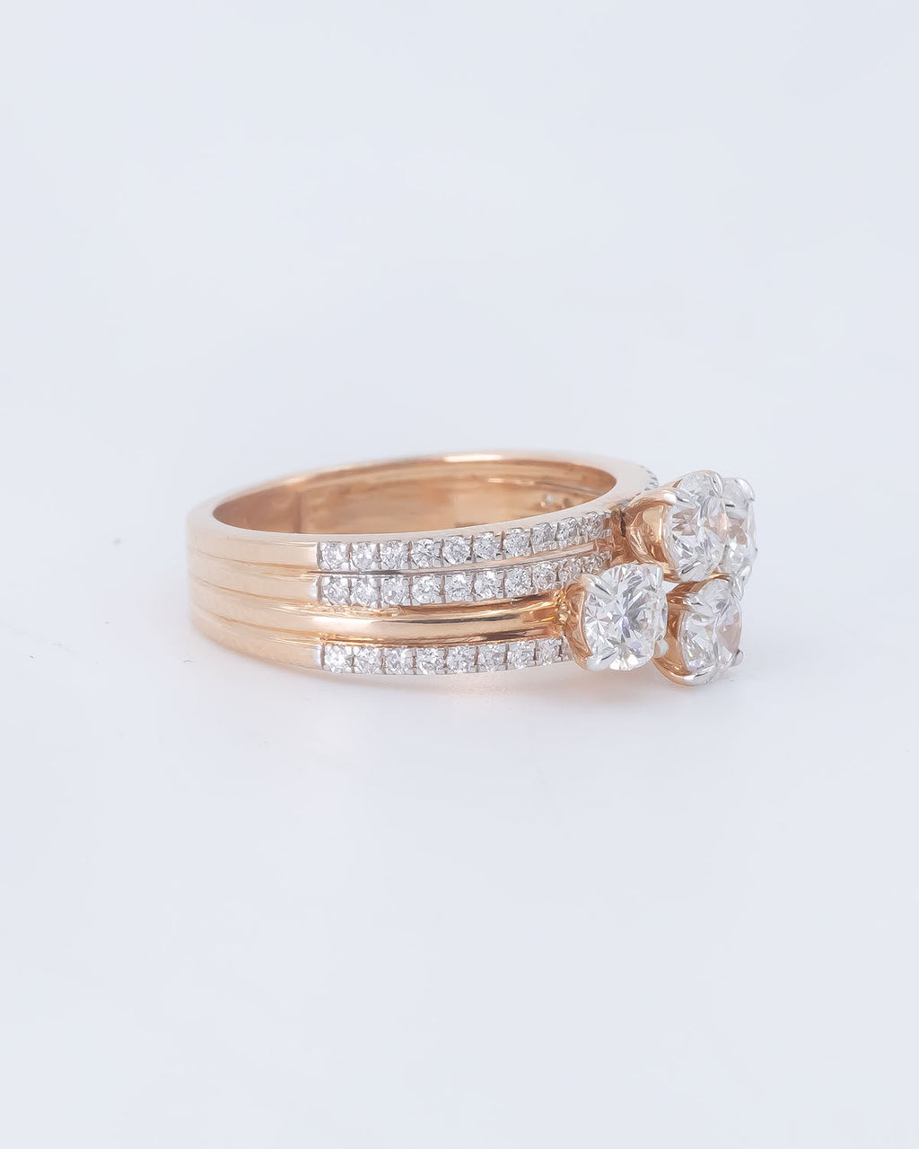 Lab Grown Diamond 4-Stone Round Cluster Ring with Pavé Band in 14K Rose Gold