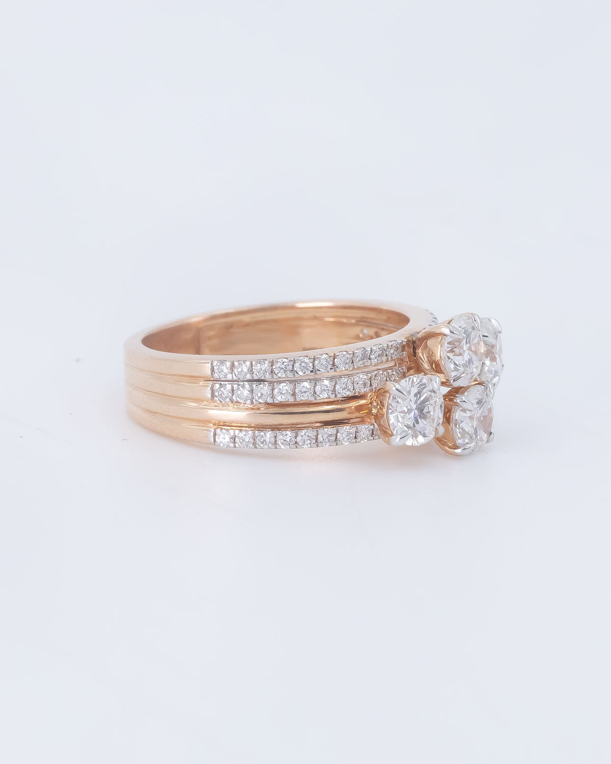 Lab Grown Diamond 4-Stone Round Cluster Ring with Pavé Band in 14K Rose Gold