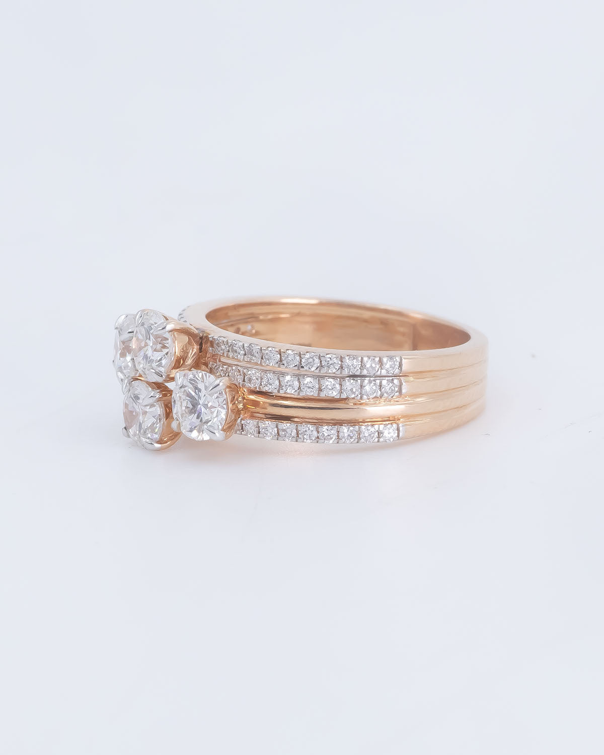 Lab Grown Diamond 4-Stone Round Cluster Ring with Pavé Band in 14K Rose Gold