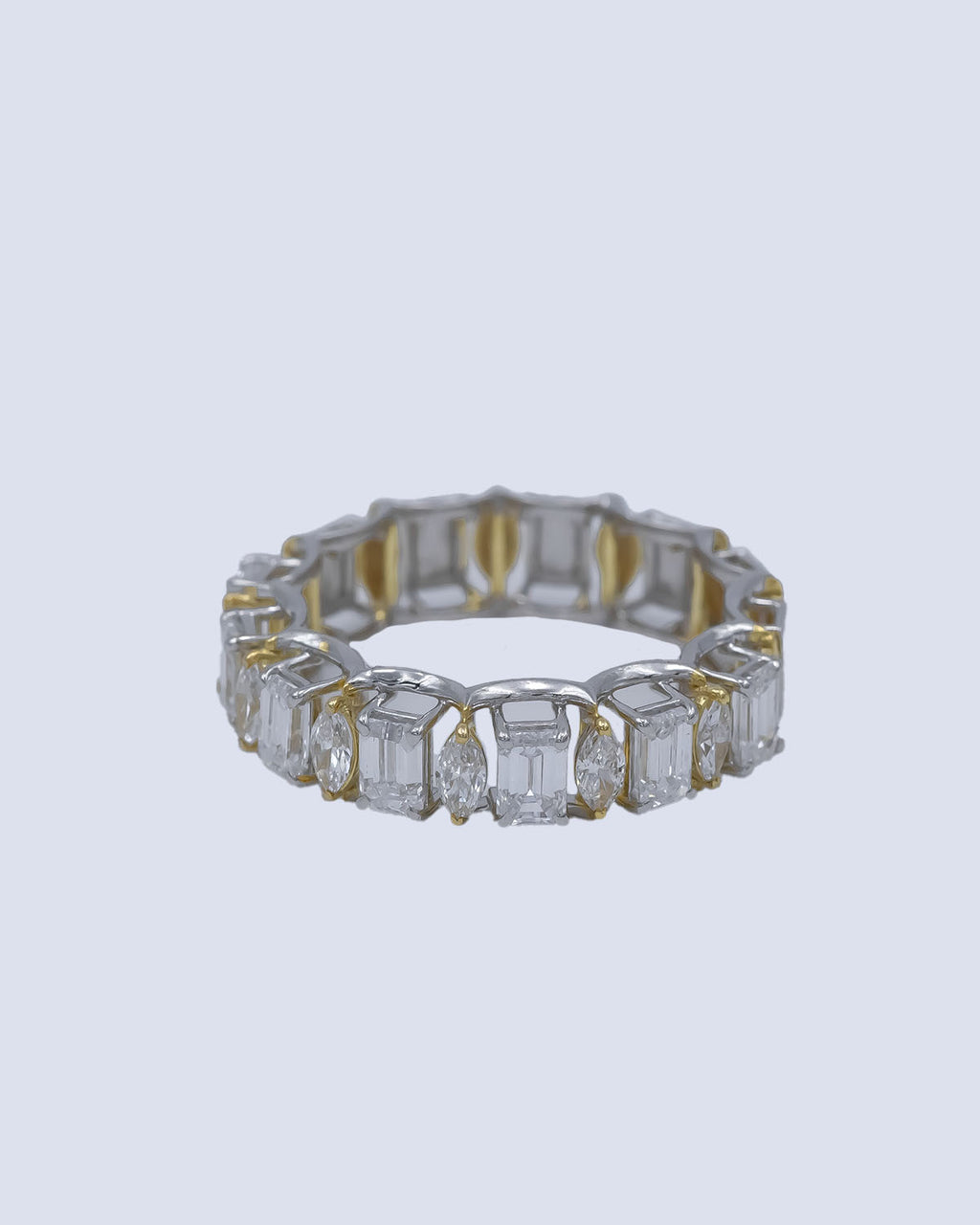 Lab Grown Diamond Emerald & Marquise Cut Alternating Full Eternity Band in 14K Two-Tone Gold
