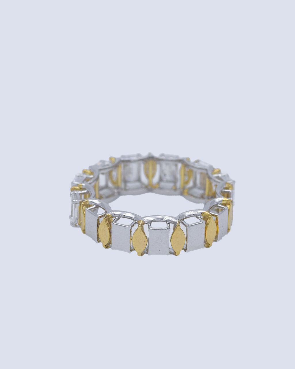 Lab Grown Diamond Emerald & Marquise Cut Alternating Full Eternity Band in 14K Two-Tone Gold