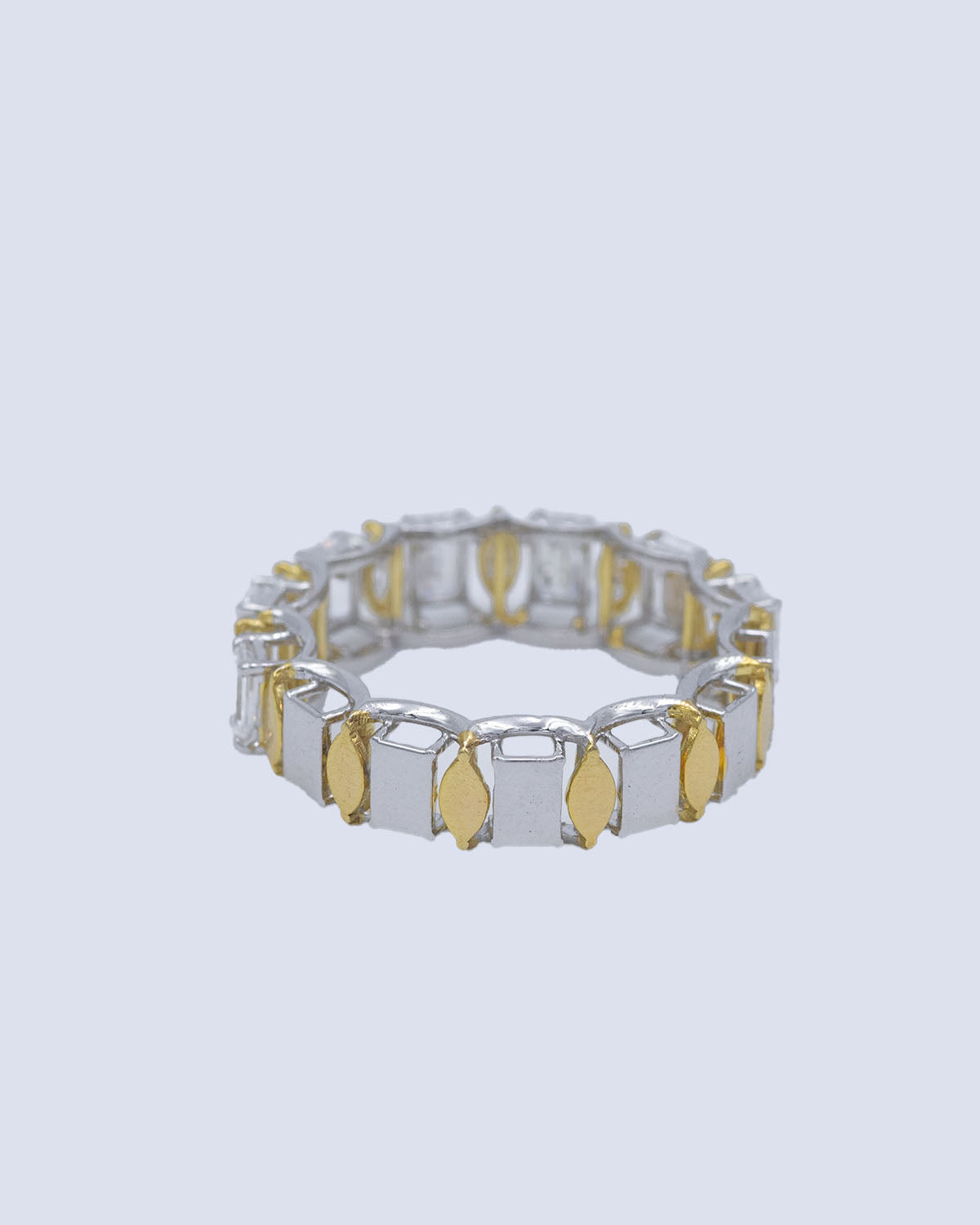 Lab Grown Diamond Emerald & Marquise Cut Alternating Full Eternity Band in 14K Two-Tone Gold