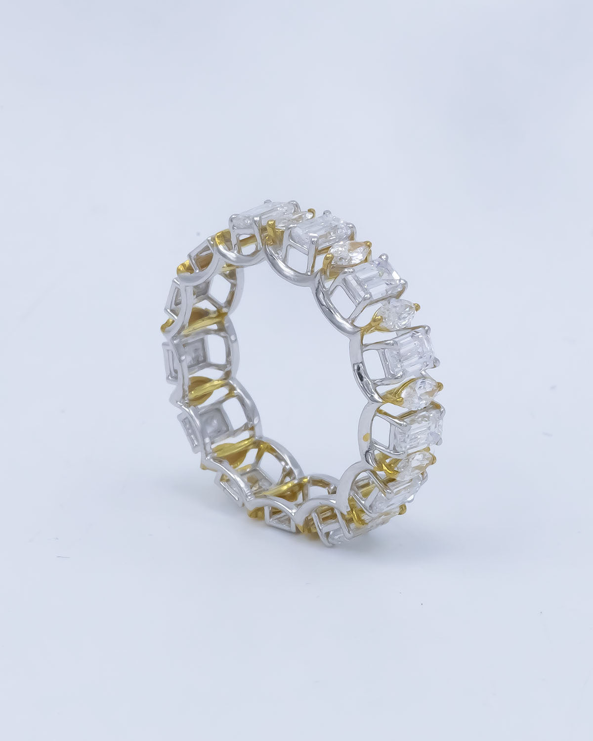 Lab Grown Diamond Emerald & Marquise Cut Alternating Full Eternity Band in 14K Two-Tone Gold