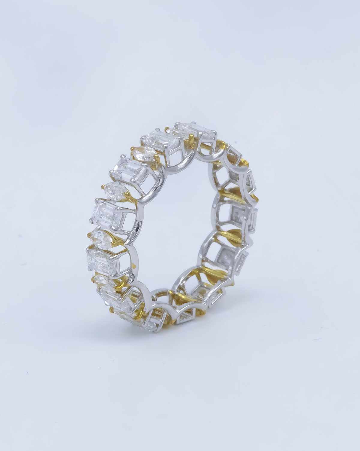 Lab Grown Diamond Emerald & Marquise Cut Alternating Full Eternity Band in 14K Two-Tone Gold