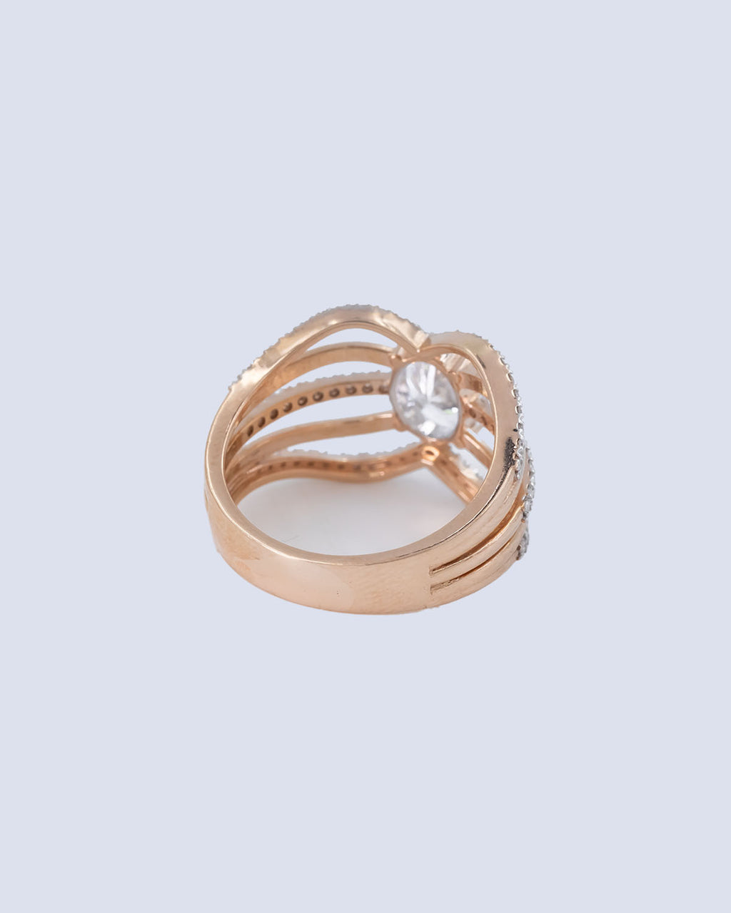 1.05 Ct Lab Grown Oval Diamond Solitaire Ring with Wave Multi-Strand Pavé Shank in 14K Two-Tone Gold